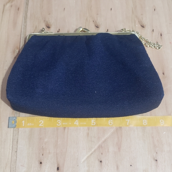 Sapphire clutch purse - small evening bag w/white satin - Sorina made in Denmark - Picture 7 of 8